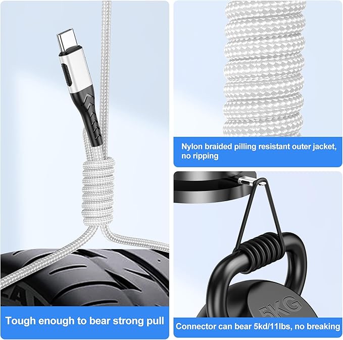 Durcord 2Pack 10ft Fast USB Type C Charging Cable for Android/Phone/Pad/Laptop, Type C Charger Braided USB Cable Bright Silver