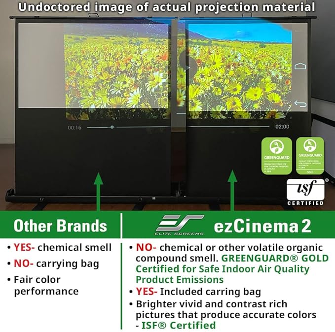 Elite Screens ezCinema 2 Projector Screen, 107-inch 16:9 Manual Floor Pull Up Scissor Backed, Portable Home Theater Office Front Projection + Carrying Bag, US Based Company 2-YEAR WARRANTY, F107XWH2