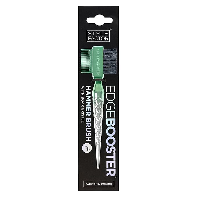 STYLE FACTOR EDGE BOOSTER® Mini Hammer Brush Travel Size | Baby Hair Brush & Double-Sided Edge Control Comb with Boar Bristles | Rat Tail for Precision Styling | Travel Brush for Edges & Baby Hair