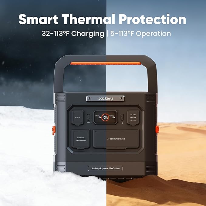 Jackery Solar Generator 1500 Ultra with 2x200W Solar Panels, 1536Wh LiFePO4 Power Station, 1800W AC Output (3600W Peak), IP65 Waterproof, Bifacial Solar Power for Off-Grid & RV