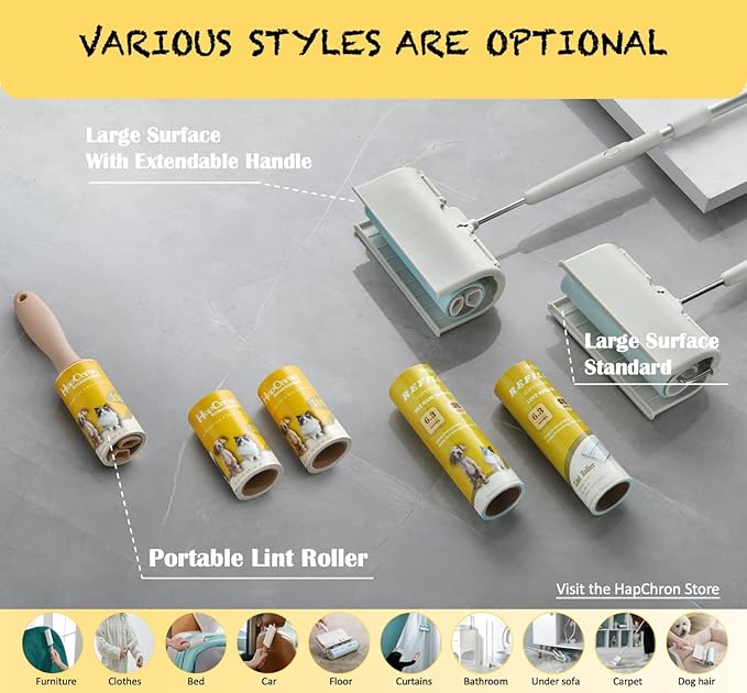 HapChron Lint Rollers for Pet Hair Extra Sticky [400 Sheets/2 Handles], Lint Remover Go Beyond Animal Fur, Dust and Other Dirt, Dog & Cat Hair Remover Rollers for Clothes, Furniture, Carpet, Car etc