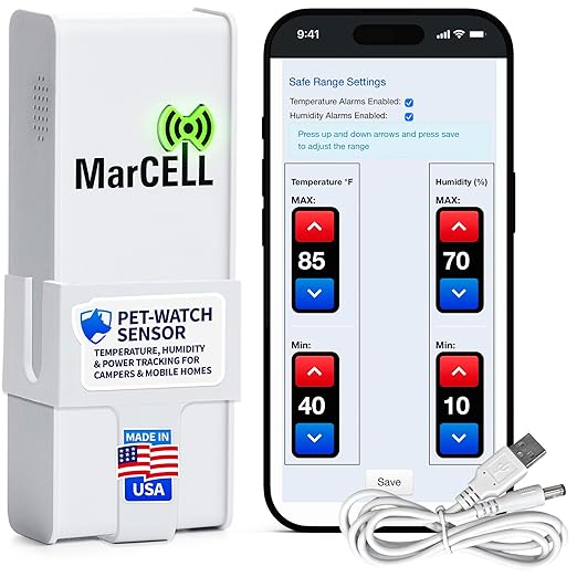 MarCELL Pet Watch Bundle (Verizon) – Cellular Temperature Monitor, Humidity & Power Monitor for RV Pet Safety, RV Pet Monitor and Alarm