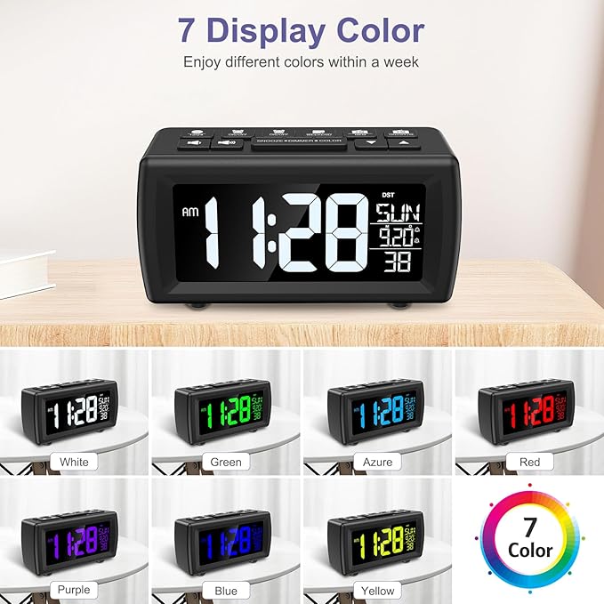 OQIMAX Digital Alarm Clock Radio, 7 Color Fonts, Dual Alarms, FM Radio, USB Charging Port, Snooze, Digital FM Radio Clock with Battery Backup, Adjustable Brightness – Ideal for Bedroom & Office