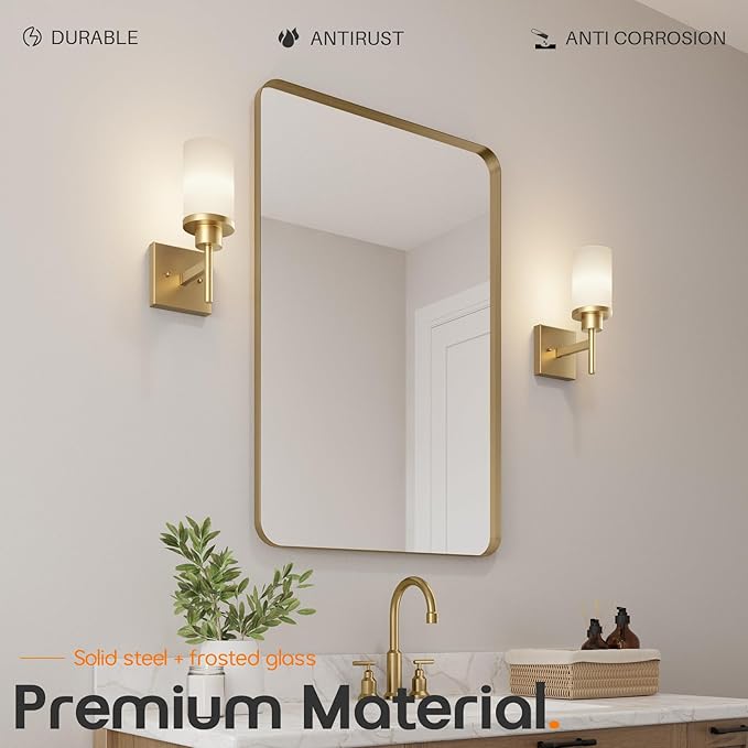AONEON Vanity Lighting Fixtures with White Frosted Glass Gold Wall Lamp for Bathroom Mirror Bedroom, Living Room, Kitchen Cabinet, Washroom Porch T001GD-L1
