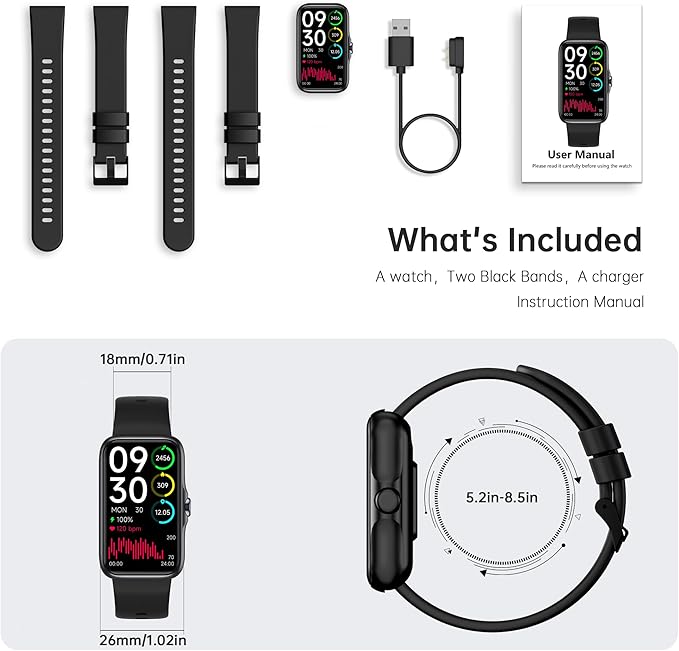 Sunorshop Health Fitness Tracker, Smart Watch with 24/7 Heart Rate and Blood Oxygen Monitor, Sleep Tracker with IP68 Waterproof, Activity Tracker Pedometer Step Counter for Women Men (Deep Black)