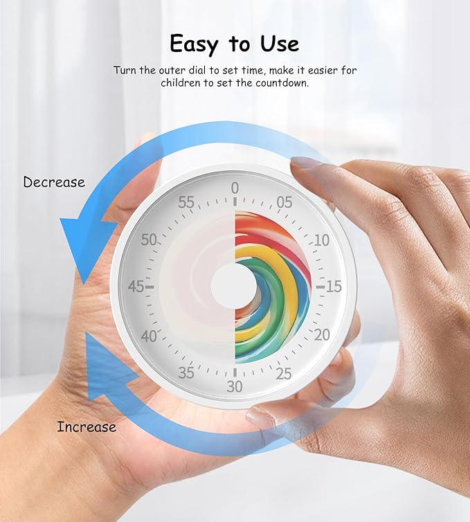 Rosenpatio Visual Classroom Timer for Kids - Desk 60 Minutes Countdown Timers for Teachers and Students, Non-Ticking Homeschool Study Supply Time Cognition Tool for Toddler, Easy Rotating and Reading