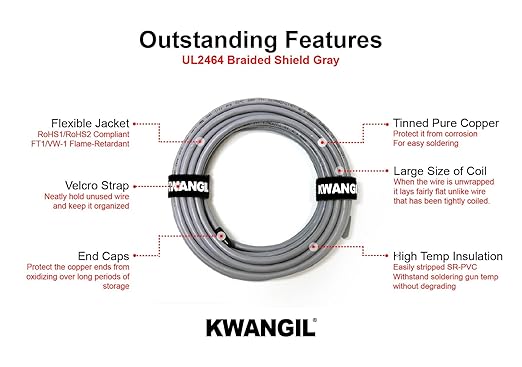 KWANGIL 3C 14AWG AMESB Shielded Cable Wire (UL2464) - Flexible Str TC, PVC Ins, OS+Drain+TC BRD, PVC JKT for CNC Machine, Stepper Motor, VFD Spindle (Gray 25FT)