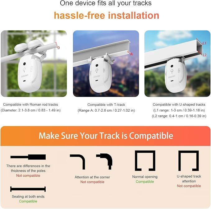 Automatic Curtain Opener - Gifts for Women and Men, Smart Curtain Opener with Remote for Roman/U/T Rails, Bluetooth Curtain Opener with App/Timer, Compatible with Alexa and Google Home