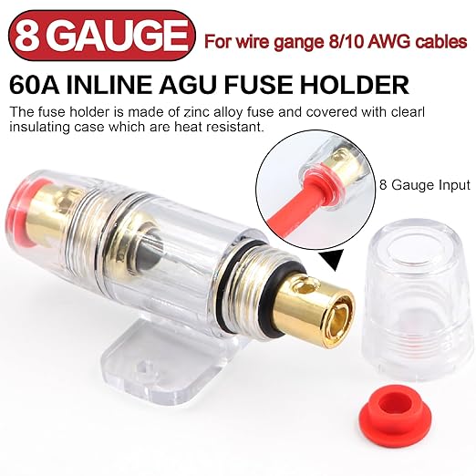 8 Gauge Wire (25ft Each - Red/Black) Copper Clad Aluminum CCA - Primary Automotive Wire,Car Amplifier Power & Ground Cable, 20PCS Lugs Terminal Connectors,60A ANL Fuse Block and Heat Shrink Tubing
