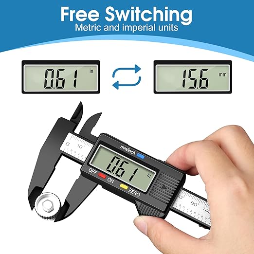 Digital Caliper Calipers Measuring Tool, 0-6inches Electronic Caliper with Premium Large LCD Screen, Inch and Millimeter Convert, Auto-Off Feature, High Precision and Clear Display, HnoaTovy
