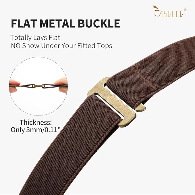 JASGOOD Women No Show Stretch Belt Elastic Web Strap Belt with Flat Buckle for Jeans Pants Dresses