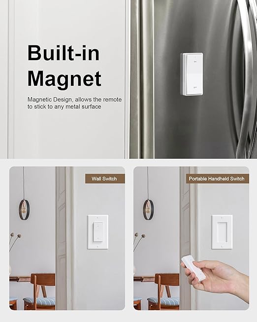 TREEWELL Wireless Light Switch and Receiver Kit, Decorator Rocker Wall Switch, 200FT Long Range RF Remote Control, No in-Wall Wiring Required, Programmable & Expandable for Ceiling Light, Fans, Lamps