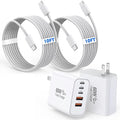 10Foot iPhone 17/16/15 Cord Fast Charging,2Pack Super Quick 60W i Phone USBC Charging Block 5-Port Phone Plug Long 10FT Type C Woven Cable for i Phone17/17 Air,iPhone 16e/16/15/15Pro,iPad Pro/Air/Mini