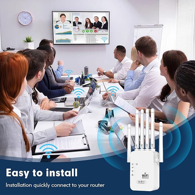 WiFi Repeater, WiFi Extender Signal Booster for Home, 9,880 sq ft Coverage, Repeater/AP Mode, 6 Antennas, WPA2, Ethernet Port, Supports 150+ Devices, White 1PCS