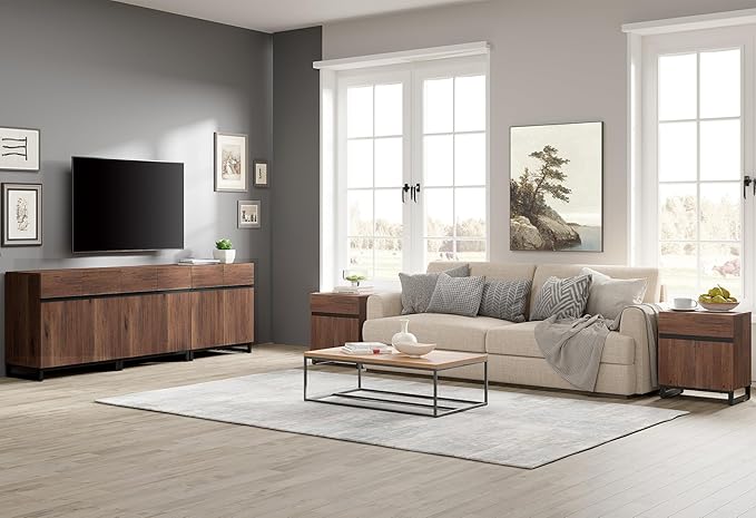 Wampat Modern TV Stand for 100 inch TVs, 3 in 1 Entertainment Center Console with Adjustable Shelves and Metal Base for Living Room, Bedroom, Brown | 3 in 1