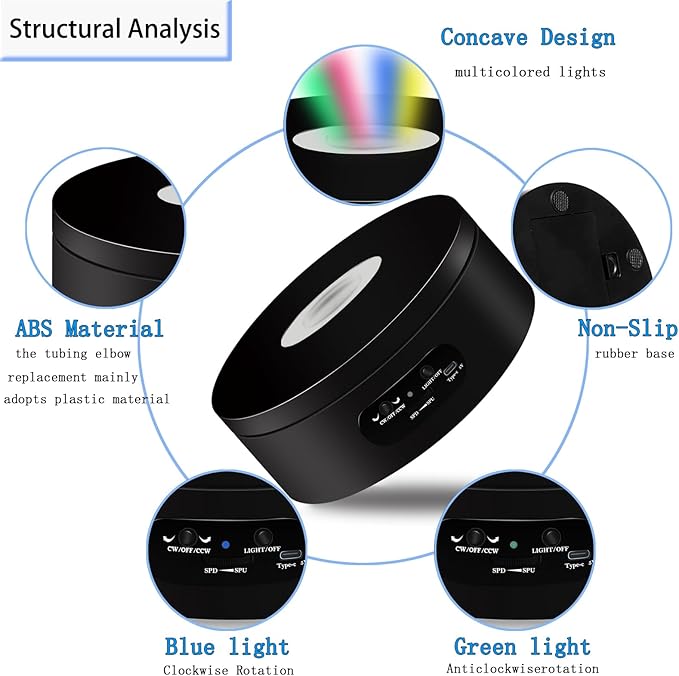YVV LED Rotating Display Stand, Lighted Base-Crystal Glass Art, 360 Degree Automatic Mute Rotating Turntable, Motorized Display Stand with Colorful Lights, Tumbler Supplies Spinner 4.72in
