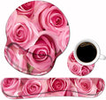 Keyboard Wrist Rest and Mouse Pad Wrist Support Set with Coasters, Non-Slip PU Base Ergonomic Gaming Mousepad for Home Office Working Studying Easy Typing & Pain Relief, Pink Roses