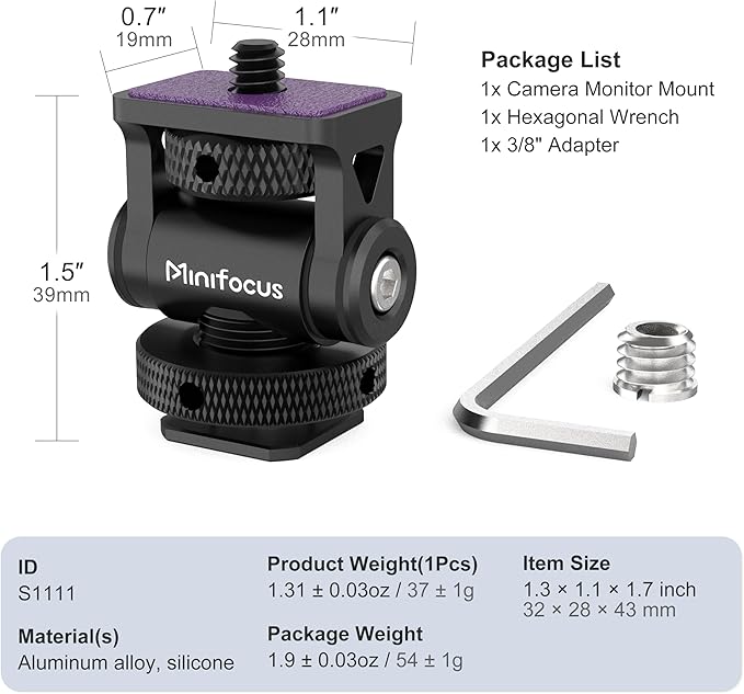 MINIFOCUS Camera Monitor Mount with Cold Shoe, 1/4" Screw for 5" & 7" Field Monitor, Swivel 360° and Tilt 160° Holder for Camera Phone Cage LED Video Light