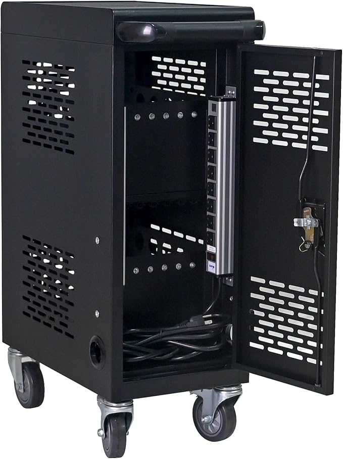 Aokleo Laptop Charging Cart,16 Devices Tablet Storage Carts for pad Up to 16.3" Screen Size, Classroom Computer Mobile Charging Station for Pads, Chromebooks,Laptops, Security Storage(16 Bay-Black)