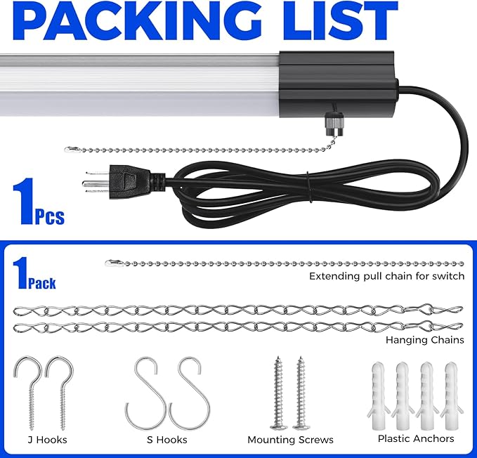 Barrina BS84 LED Shop Light for Garage, 10000LM, 84W, 4FT, 6500K Linkable Light Fixture for Workshop, Basement, Hanging or Flush Mount, Heat Dissipation with Pull Chain Switch, 1 Pack