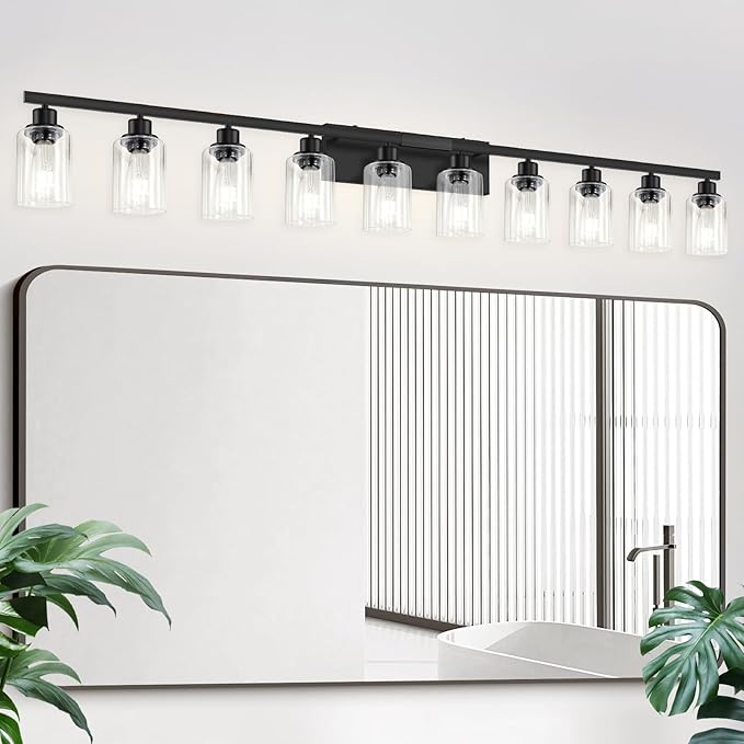 DIKAIDA 10 Light Bathroom Vanity Lights Over Mirror, 65.4inch Black Vanity Lights Fixtures Matte Black Modern Vanity Lights Black Bathroom Wall Lighting for Mirror Bedroom,Living Room