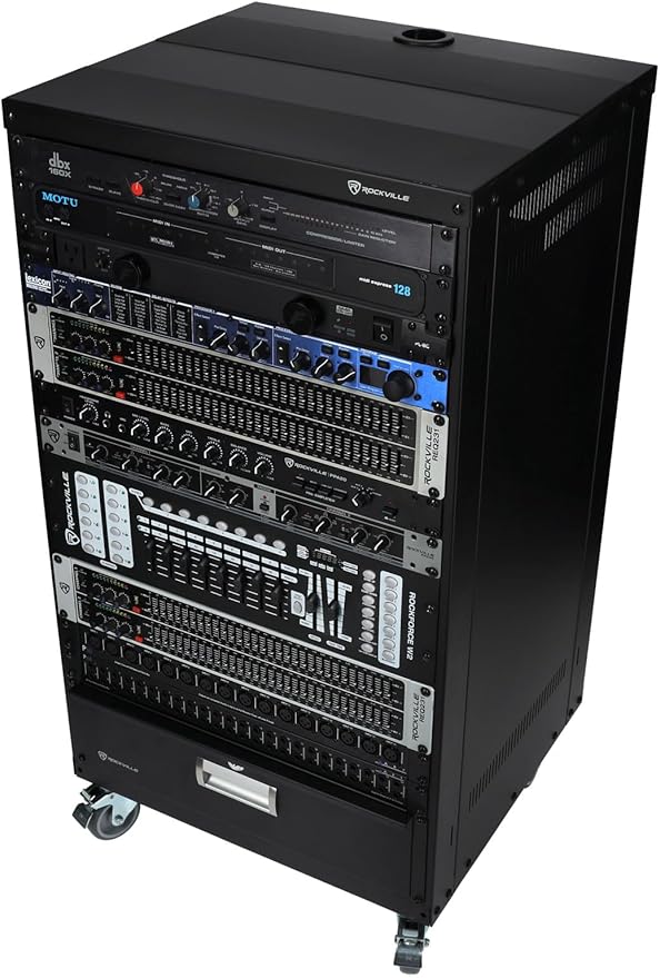 Rockville RR18U 18U Live Sound/Recording Studio Rack Case with Wheels, Reversible Rack Rails, Front & Rear Mounting, Cable Management Ports, 440lb Capacity