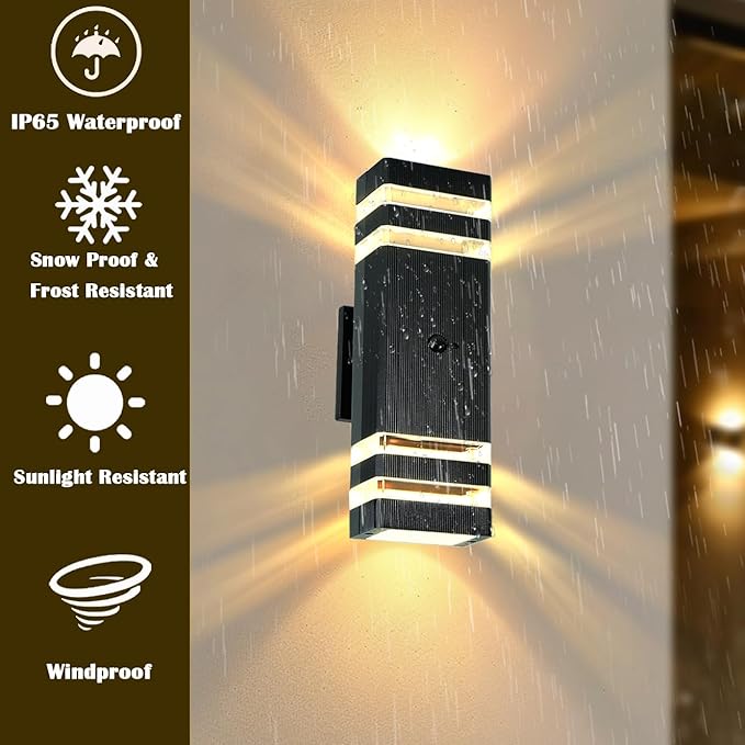iYogaled Dusk to Dawn Motion Sensor Porch Light with 3 Lighting Modes, Waterproof Up Down Wall Sconce with Adjustable Bulbs, Aluminum Exterior Light Fixtures for Entryway, Patio, Garage,ETL Listed