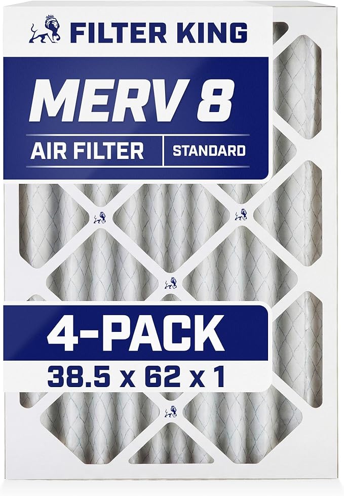 Filter King 38.5x62x1 Air Filter | 4-PACK | MERV 8 HVAC Pleated A/C Furnace Filters | MADE IN USA | Actual Size: 38.5 x 62 x .75"