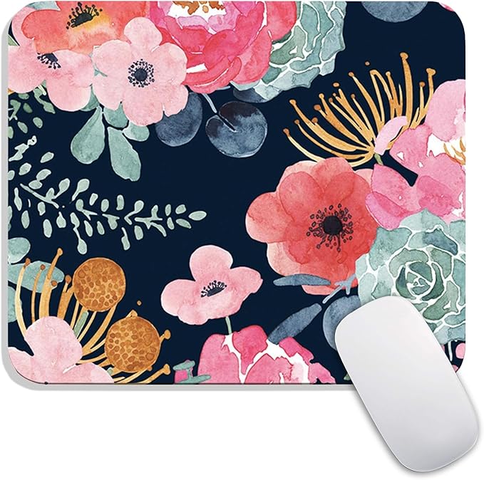 Armanza Square Mouse Pad Pink Flower, Personalized Premium-Textured Custom Mouse Mat Design, Washable Mousepad Cloth, Non-Slip Rubber Base Computer Mouse Pads for Wireless Mouse