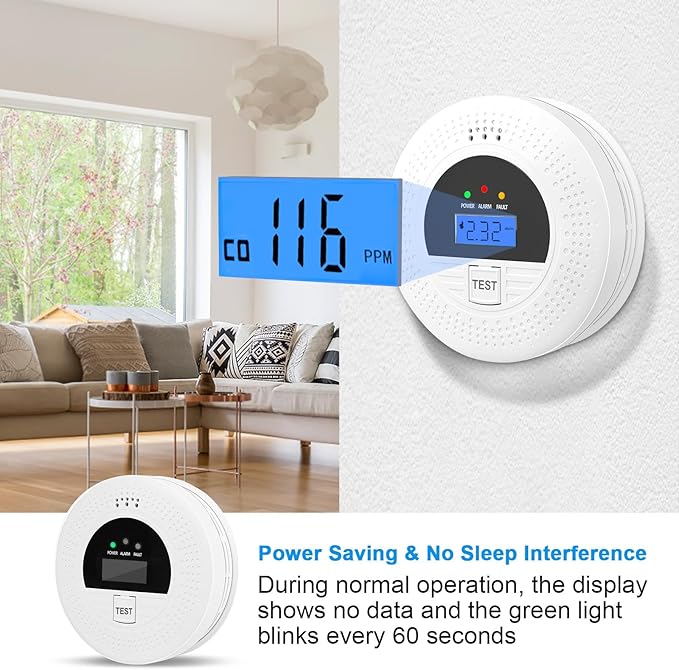 Smoke Alarm and CO Detector with LCD, Smoke Carbon Monoxide Detector with Loud 85dB, Battery Operated, Easy Setup