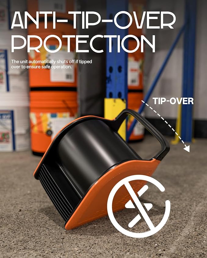 Puligoth Air Mover Blower Fan: High Velocity Floor Fans for Cooling and Drying, Carpet Dryer with Heater, Filter, UV Light, 3 Speeds, 185° Rotating for Industrial, Orange
