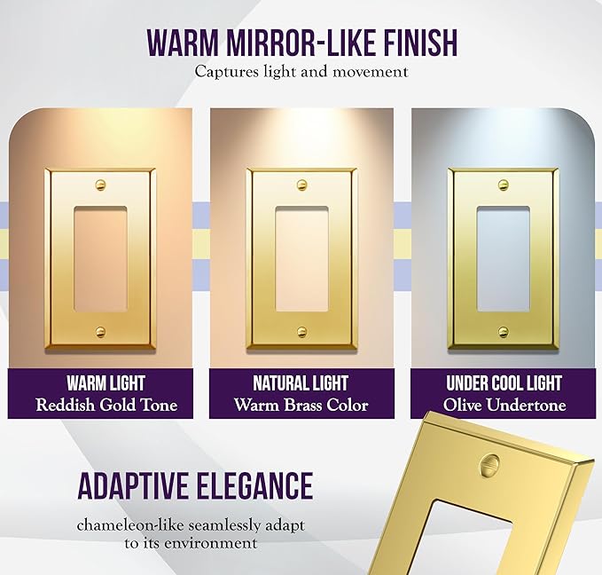 ENERLITES Decorator Switch or Outlet Metal Wall Plate, Stainless Steel Outlet Cover, Corrosion Resistant, Size 1-Gang 4.50" x 2.76", Stainless Steel 201, 7731-PB, Polished Brass, Gold