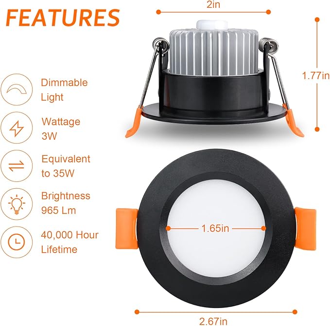 inShareplus 2 Inch LED Recessed Lighting, Black Downlight Dimmable 3W (35W Equivalent), 5000K Daylight White, CRI80, Recessed Light Fixtures with LED Driver (10 Pack)