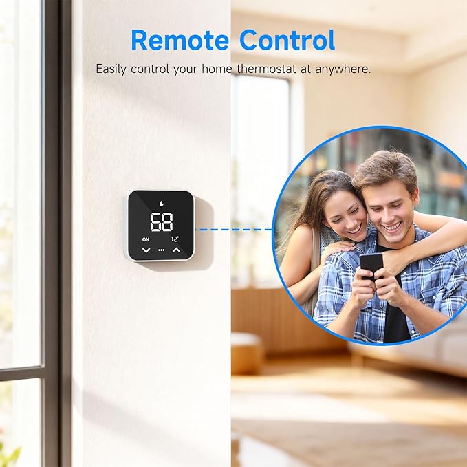 Smart Thermostat for House, WiFi Thermostat Compatible with Alexa and Google Assistant,7day x 8period Programmable Control Tuya/Smart Life, Energy Saving, C-Wire Require (Black)