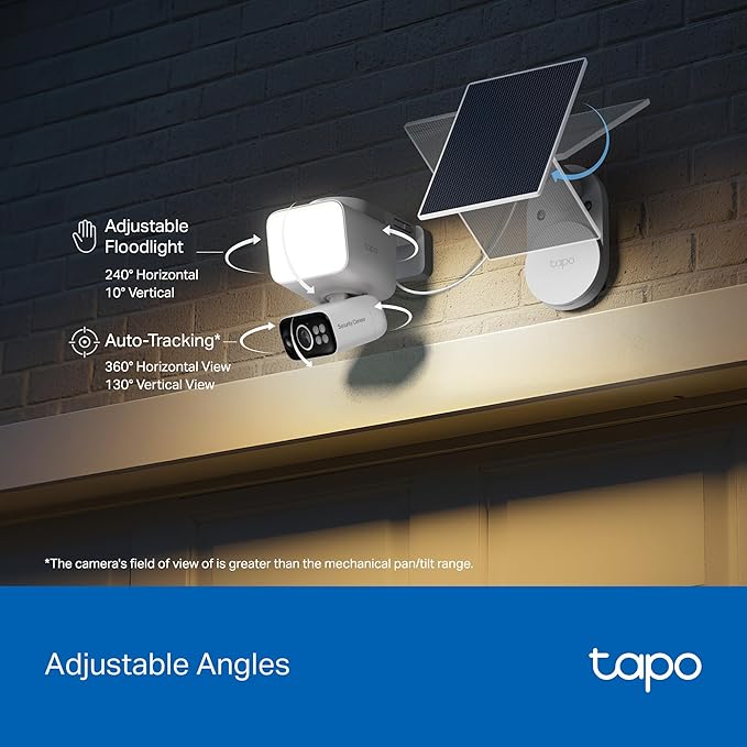 Tapo 2K Dimmable Floodlight Security Camera Outdoor Wireless w/Solar Panel, Pan/Tilt, 360º AI Tracking, Free Person/Vehicle Detection, Works w/Alexa and Google Assistant, SD/Cloud, C615F KIT
