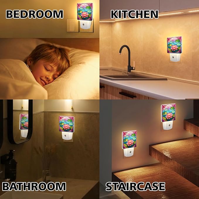 PODMemory Lotus Stained Glass Night Lights Plug into Wall for Room, Lotus Night Light LED for Bedroom