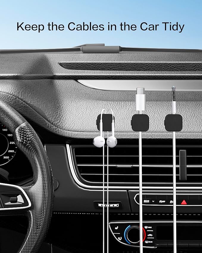10 Pack Desk Cable Strong Adhesive Management Clips，Organize Phone Charging Magnetic Cable Wire Holder, Easy to Open, for Desk, Wall, Office, Car,Nightstand(Black)