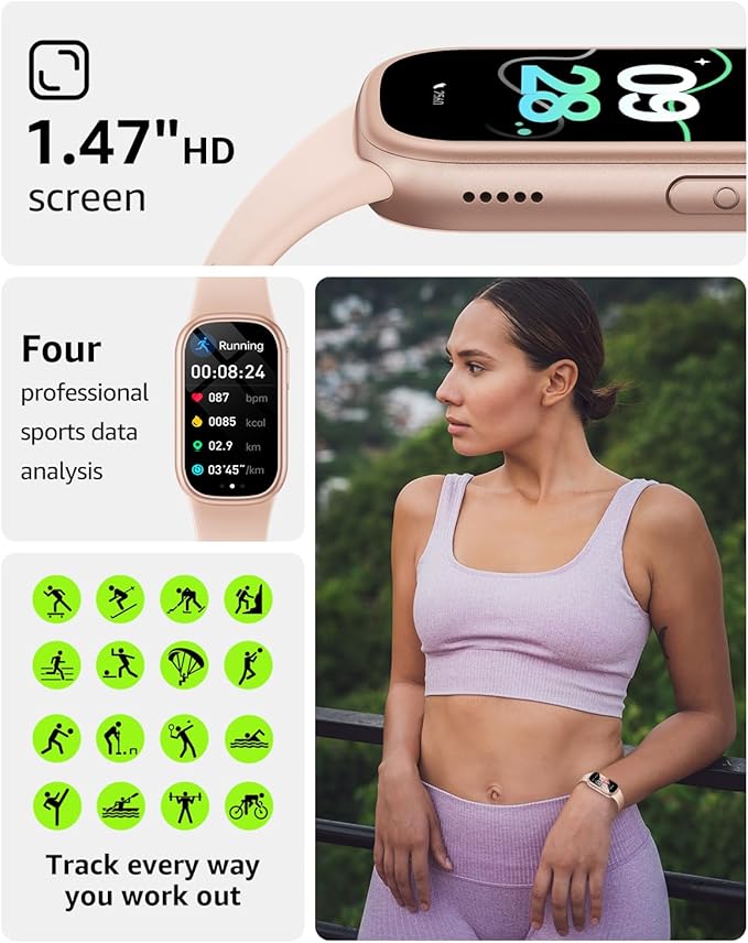 Asmoda Fitness Tracker (Answer/Dial Call), Smart Watch with 1.47" HD Touch Display, 130+ Sport Modes Activity Tracker with Sleep Monitor, IP68 Waterproof Tracker for Android&iPhone Women Men