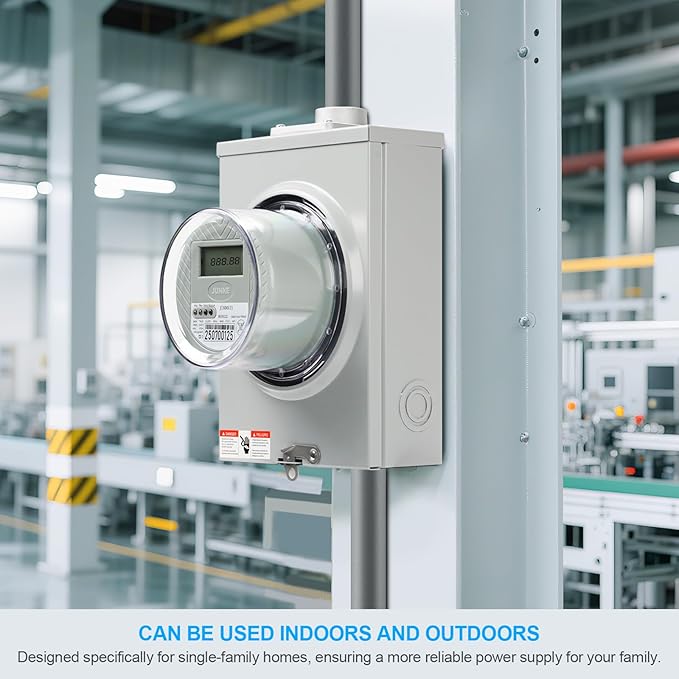 125 Amp Meter Socket, 4 Jaw Meter Base, 600V 3 Wire Ringless Type, with Horn Bypass Meter Cover Plate, Suitable for Overhead/Underground Feed