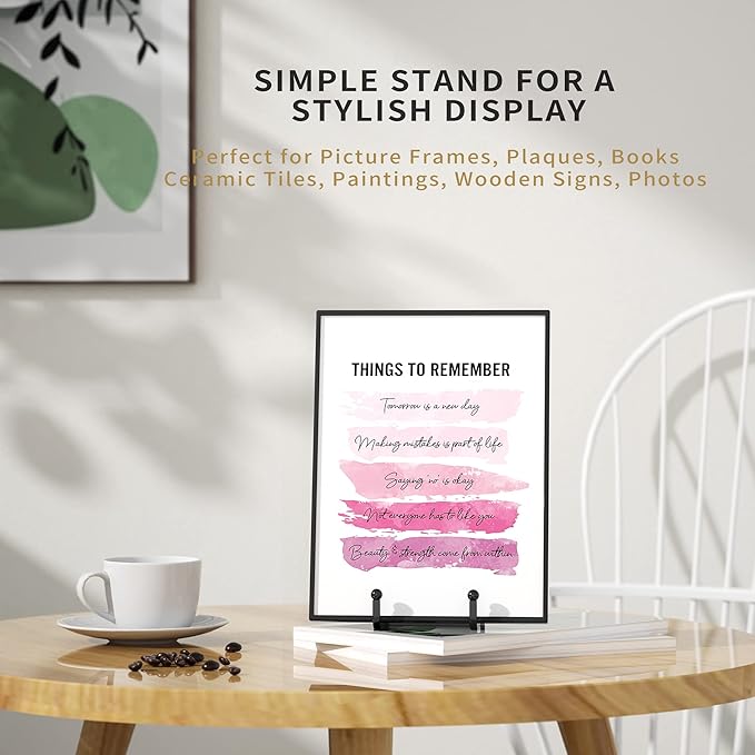 IPAME 4 Pack Plate Stands for Display - 4.5 Inch Metal Square Wire Plate Holder Display Stand + Picture Frame Stand Holder Easel for Book, Decorative Plate, Plaque, Photo, Platter (Black)