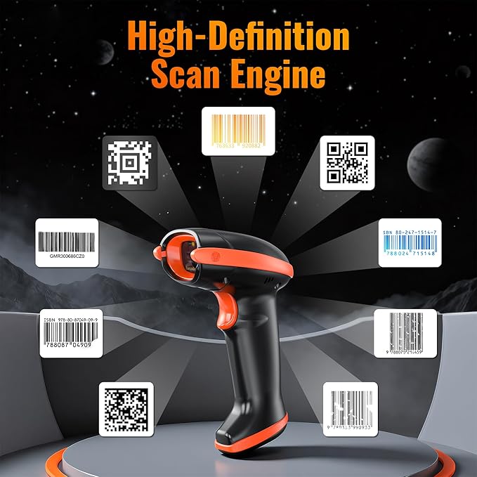 Tera Pro Series Wireless 1D 2D QR Barcode Scanner with Cradle Display Counting Screen Extra Fast Scanning Speed Ultra High Resolution Handheld Image Bar Code Reader for Warehouse Inventory HW0008