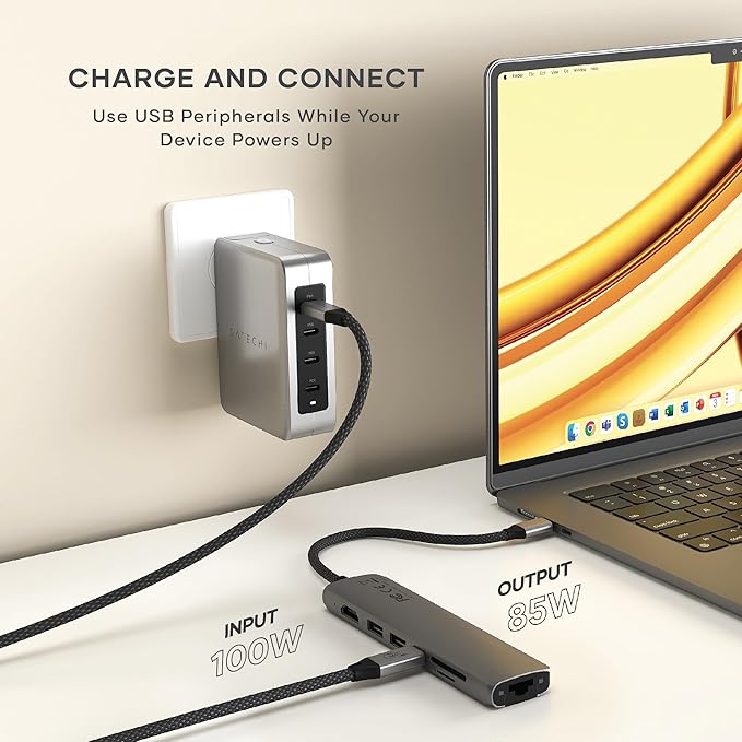 Satechi 7 in 1 USB C Hub Multiport Adapter with Ethernet, HDMI 4K@60Hz, 100W PD Charging, 2X USB-A Data Ports, Micro/SD Card Readers for MacBook Air/Pro M5/M4, iPad, Windows - Space Gray