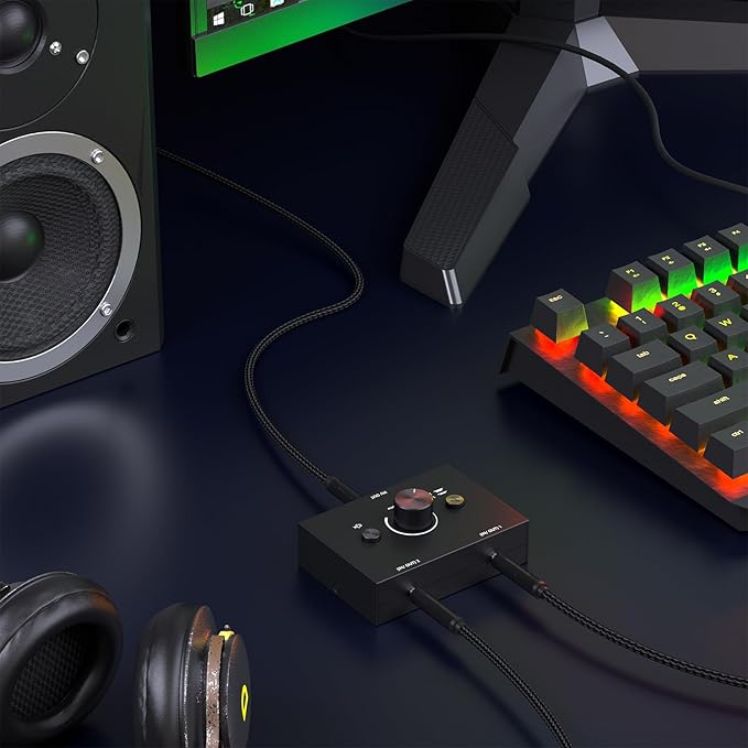 Y.D.F 3.5mm Stereo Audio Switch (2 in 1 Out) Audio Switcher Passive Speaker Headphone Manual Selector Splitter Box Audio Sharing for PC Phone Laptop Headphone