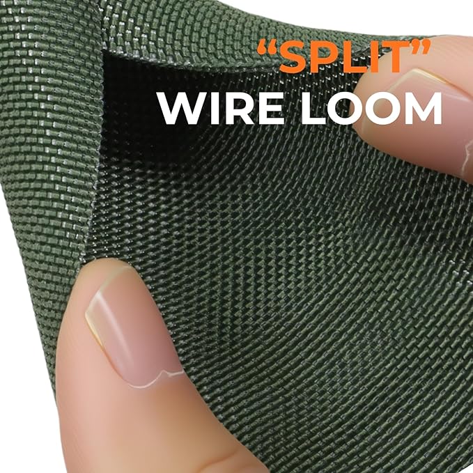 HOLED 1-3/16 inch Split Braided Cable Management Sleeve for USB Cable Power Cord Audio Video Cable, Wire Loom Cord Protector from Cat Dog Chewing (Dark Green, 10FT)