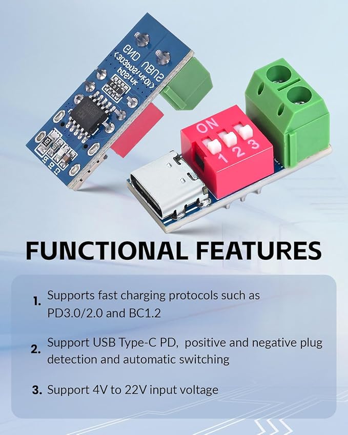 Seloky 6PCS USB-C PD/QC Fast Charge Trigger Module & Decoy Board - Dual-Port Voltage selector (5V/9V/12V/20V Output) Charger Power Delivery Boost Module