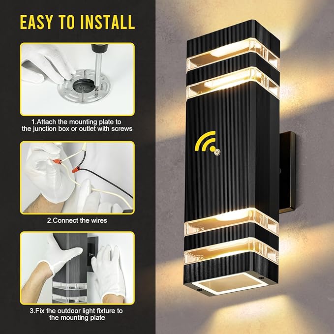 MZLITI Exterior Lighting Fixtures Dusk to Dawn 2 Pack, 3000K Warm White Outdoor Wall Lights, Up and Down Porch Lights, Waterproof Outdoor Lights for House Porch Patio