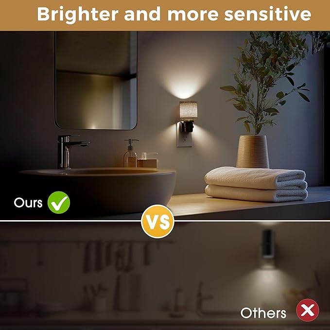 L LOHAS LED Night Lights Plug into Wall, 2 Pack Linen Fabric Cylinder Decor Night Light, Dusk to Dawn Sensor Vintage Nightlight, 5000K Daylight 0-100LM Dimmable, for Bedroom Living Room Hallway