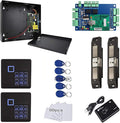 MENGQI-CONTROL 2 Doors Smart Access Control for Fire Exit Door Rim Exit Devices with Push Bar Electric Strike Lock RFID Keypad Reader 110V Power Supply Box Keychains Cards(Phone APP Remote Open Door)