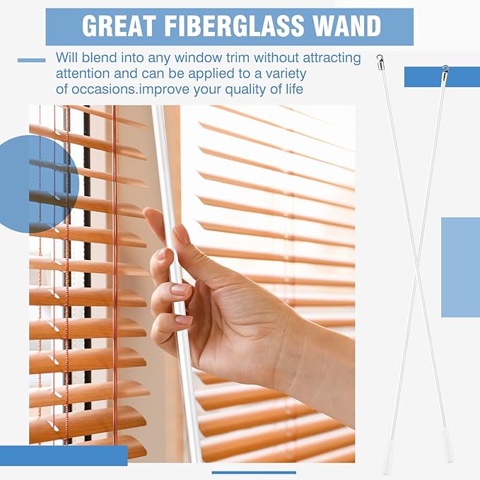 Bokon 2 Pieces White Fiberglass Blind Wand Vertical Blinds Stick Replacement with Hook and Handle for Window Opener Accessory(36 Inch)