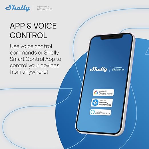 Shelly 1PM Gen3 | WiFi Smart Relay Switch with Power Metering, 1-Channel 16A | Home Automation | Compatible with Alexa & Google Home | iOS Android App | No Hub | Wireless Lighting Control